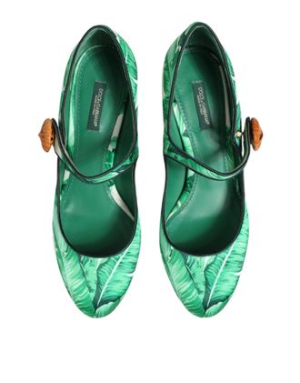 Dolce & Gabbana Womens Green Silk Mary Janes Leaf Sandals Shoes Se+vi