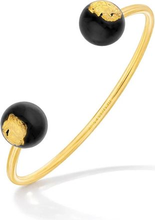 Gold & Honey Womens Lucite Bead Cuff In Black-Silver Leaf