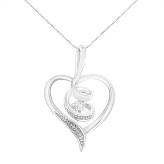 House of Brilliance Espira 10K White Gold.03 Cttw Diamond-Accented Round-Cut Diamond Swirl Open Heart 18 Pendant Necklace