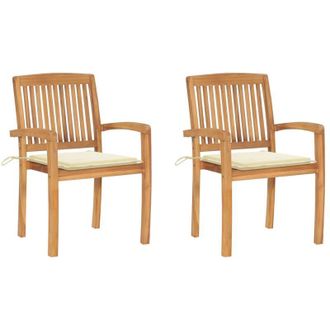 vidaXL Sillas De Jard&iacute;n 2 Uds Con Cojines Madera Maciza De Teca Crema Vidaxl