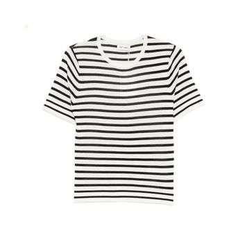 Soft Goat T-Shirts, female, White, Size: XS Striped Short Sleeve Round Neck