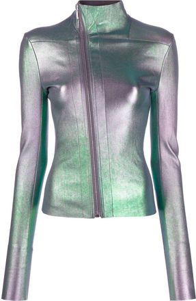 Rick Owens Gary iridescent-effect jacket - women - Lamb Skin/Cotton/Lycra - 44 - Green