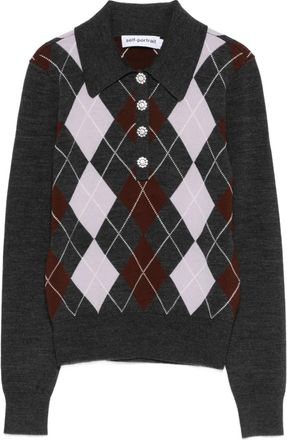 Self Portrait Polotop met argyle patroon - Grijs