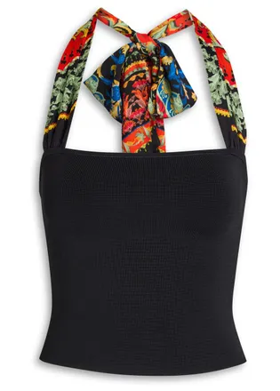 Alice & Olivia Lee Halterneck Woven top - Black - XS (UK6 / XS)