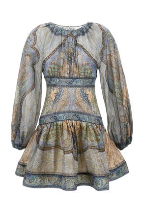 Zimmermann Cotton-Silk Mini Dress with Billow Sleeves and Paisley Pattern