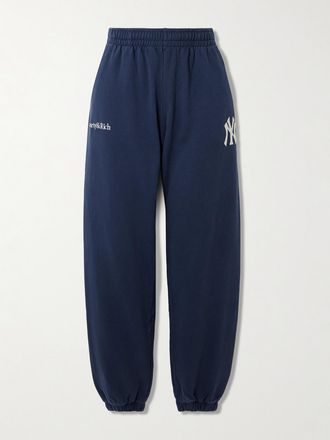 Sporty & Rich + 47 & The New York Yankees Pantaloni Sportivi In Jersey Di Cotone Con Applicazione E Ricamo - Blu