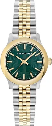 Ferragamo Duo Two-Tone Bracelet Watch, 28mm in Two Tone/green at Nordstrom