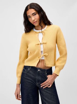 Twik Womens Three bows ribbed Cardigan Sweater