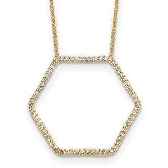 Diamond2Deal 14K Gold 1/2 Ct Lab Grown Diamond Hexagon Pendant Necklace 18