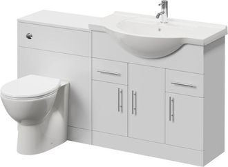 Alexander James Alexander James Cento Gloss White 1450mm 3 Door Vanity Unit Toilet Suite - 1450mm - Chrome 96mm Knurled Bar HandleJames Toilet Pan and Seat