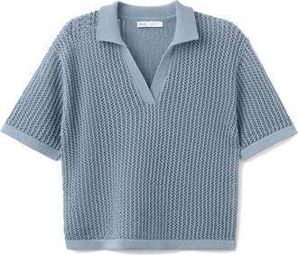 Mango Stripe Open Stitch Polo in Sky Blue at Nordstrom, Size X-Small