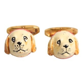 Dolce & Gabbana Cufflinks & Tie Clips, male, Yellow, Size: ONE SIZE Gold Tone Dog Puppy Cufflinks