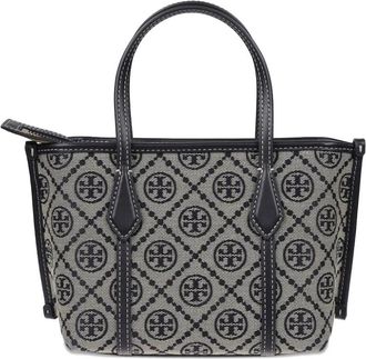 Tory Burch Perry T Monogram Mini Tote - Dames - Shoppers - Blauw - ONE Size - Katoen - Tassen