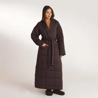 Lounge Gewatteerde duvetbadjas - Donker Chocoladekleurig - XL-XXL