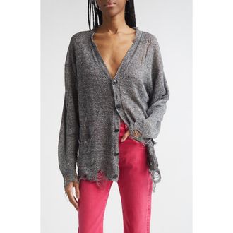 R13 Ripped Linen Cardigan in Black Multi at Nordstrom, Size X-Small