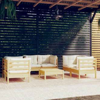 vidaXL Muebles De Jard&iacute;n 7 Pzas Y Cojines Madera Maciza De Pino Crema Vidaxl