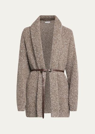 Brunello Cucinelli Micro Paillette Wool Knit Shawl-Collar Cardigan