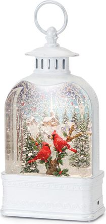 Melrose International LED Snow Globe Lantern with Cardinal Forest Scene 10.5H - White, Red, Green