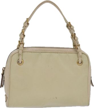 Prada Vintage Handbag Tessuto Beige Nylon Handbag (Pre-Owned)