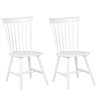 Beliani Beliani - Juego De 2 Sillas De Comedor De Madera De Caucho Blanco R&uacute;stico Vintage Alto Con Respaldo Pintado Para Sala De Estar Burges