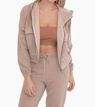 Mono B Utility Style Denim Jacket In Taupe