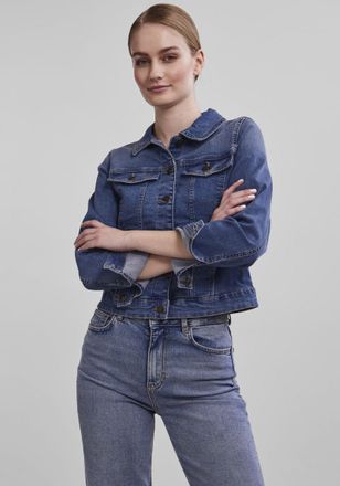 Pieces Jeansjacke PIECES PCOIA LS DNM JACKET MB NOOS BC, Damen, Gr. XL, blau (medium blau denim), Denim/Jeans, Obermaterial: 52% Baumwolle, 30% Polyester, 16