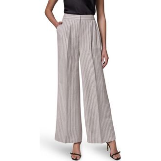 DKNY Mid Rise Wide Leg Pinstripe Pants in Flax/Black at Nordstrom, Size 12