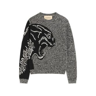 Valentino Cotton And Moulin&eacute; Wool Sweater With Panther Jacquard