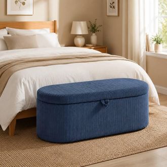 STILVORA Storage Ottoman with Corduroy Upholstery & Hidden Storage in Blue