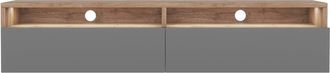 Selsey Selsey Rednaw - Mueble Tv Con Dos Cajones - Roble Wotan / Gris Brillo - Con Iluminaci&oacute;n Led - 140 Cm