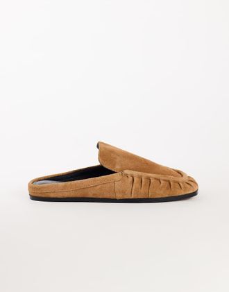 Topshop Brianna - Sabot arricciati in vero camoscio color cuoio-Marrone