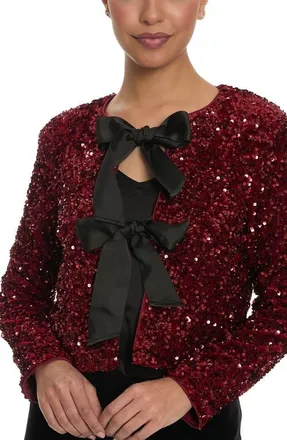 Maggy London Double Bow Sequin Jacket in Wine at Nordstrom, Size X-Large