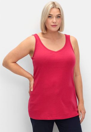 Sheego Tanktop SHEEGO, Damen, Gr. 40, pink (sorbet pink), 100% Baumwolle, unifarben, V-Ausschnitt, Tops Tanktop