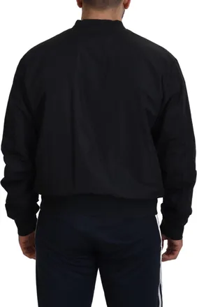 Dolce & Gabbana Mens Black Nylon Logo Bomber Zipper Jacket Clothing