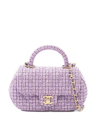 Chanel 2021 tweed mini-shopper met omslag en kettingbandje - Paars