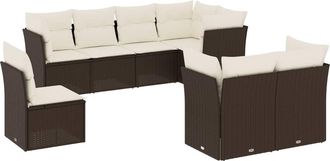 vidaXL Set Sof&aacute;s De Jard&iacute;n 8 Piezas Y Cojines Rat&aacute;n Sint&eacute;tico Marr&oacute;n Vidaxl