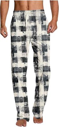 Generic Mens Pyjama Bottoms Elasticated Waist PJ Trousers Checkered Loose Fit Sleeping Trouser Soft Straight Leg Lounge Pants Thin Casual Nightwear for Home S
