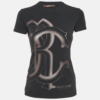 Roberto Cavalli Black Logo Print Cotton Crew Neck T-Shirt
