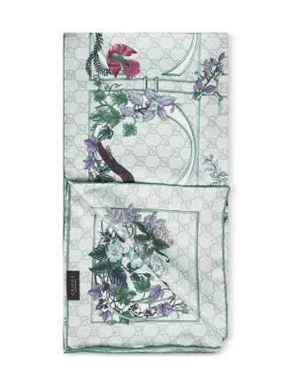 Gucci Womens Scarf Green Silk Twill Scarfs