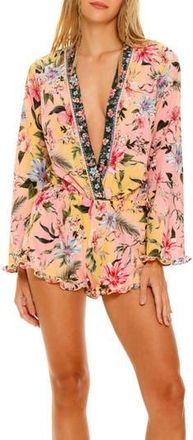 Agua Bendita Larissa Sally Long Sleeve Cover-Up Romper in Pink Multi at Nordstrom Rack, Size Medium