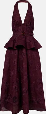 Self Portrait Broderie anglaise cotton and linen midi dress
