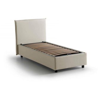 Talamo Italia Letto singolo Shana, Letto contenitore con rivestimento in tessuto, 100% Made in Italy, Apertura frontale, adatto per materasso Cm 80x200, Beige