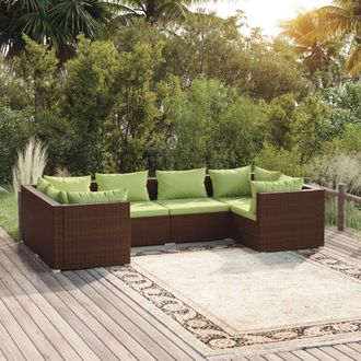 vidaXL Set Muebles De Jard&iacute;n 6 Piezas Y Cojines Rat&aacute;n Sint&eacute;tico Marr&oacute;n Vidaxl