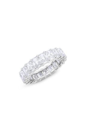 HauteCarat Radiant Cut Lab Created Diamond Eternity Ring in 18K White Gold at Nordstrom, Size 4.5
