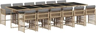 vidaXL Set Comedor De Jard&iacute;n Con Cojines 13 Pzas Rat&aacute;n Sint&eacute;tico Beige Vidaxl