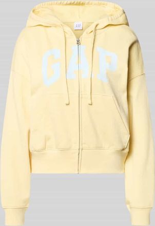GAP Regular Fit Sweatjacke mit Logo-Stitching Modell Heritage in Hellgelb, Gr&ouml;&szlig;e XL