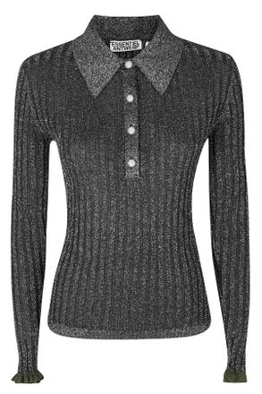 Essentiel Steel Pulse Metallic Rhinestone Viscose-Blend Polo Shirt