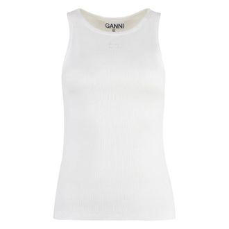 Ganni Sleeveless Tops, female, White, Size: XS Soft Cotton Rib Tank Top