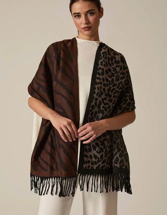 James Lakeland Womens Leopard Tassel Brown Scarf