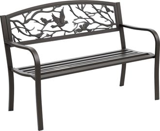 OUTSUNNY Banco De Jard&iacute;n De Acero Banco De Exterior Con Apoyabrazos Y Respaldo Con Imagen De Animales Carga 240 Kg Para Patio Terraza 127x60x85 Cm